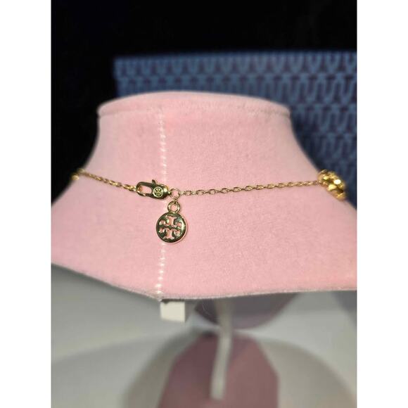 Tory Burch Forget Me Not Necklace w/Gold and Tortoise-Shell Colored Flowers - Picture 2 of 6